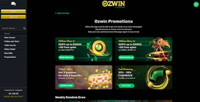 Ozwin Casino Cash Boomerang Promotion