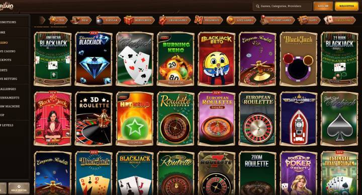 Lizaro Casino table games screenshot