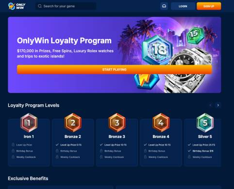 OnlyWin Casino loyalty programme screenshot
