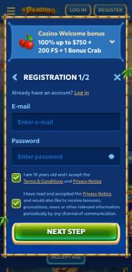 Pandido Caino registration screenshot