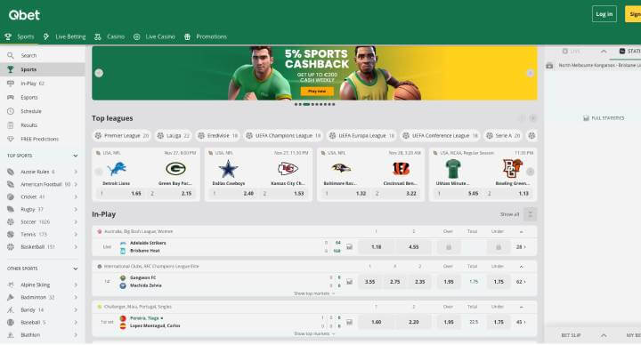Qbet Casino sportsbook screenshot