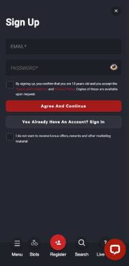 Riviera Casino signup screenshot