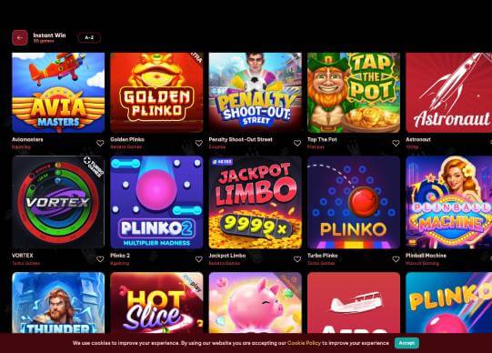 Spinogambino Casino instant games screenshot