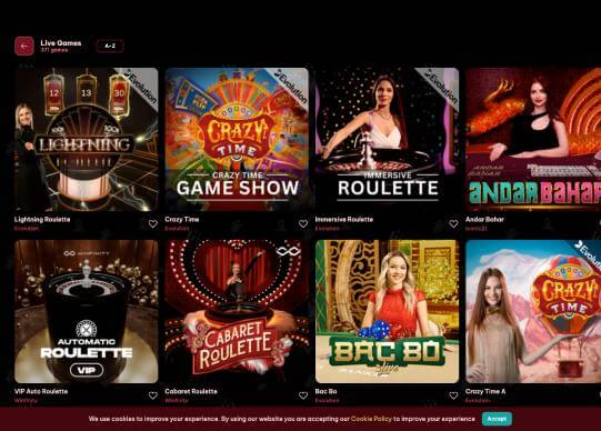 Spinogambino Casino live games screenshot
