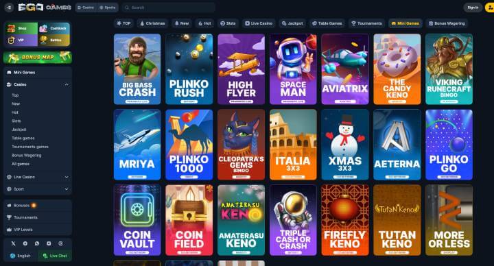 EgoGames Casino mini games screenshot