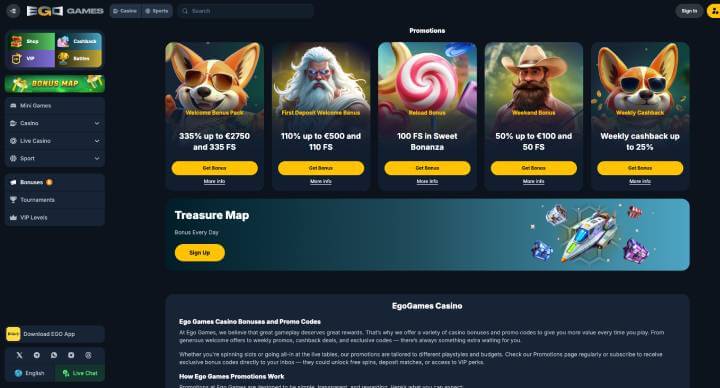 EgoGames Casino promotions screenshot