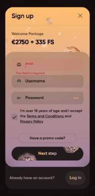 Ludios Casino signup screenshot