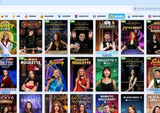 OnlySpins Casino live games screenshot